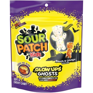 image:imageSOUR PATCH KIDS Glow Ups Ghosts Soft amp Chewy Gummy Halloween Candy 837 oz  Gummy Candy with Edible Confetti that Glows Under Blacklight Peach and Orange Flavors Resealable Bag